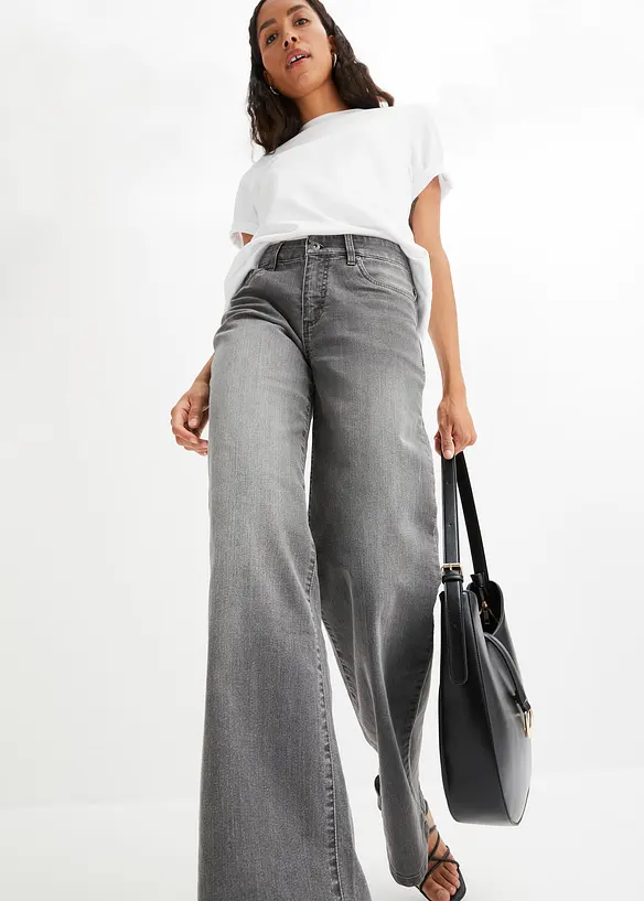 Jeans wide leg elasticizzati, vita media, bonprix