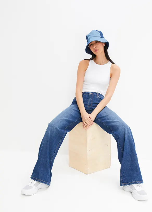 Jeans wide leg elasticizzati, vita media, bonprix
