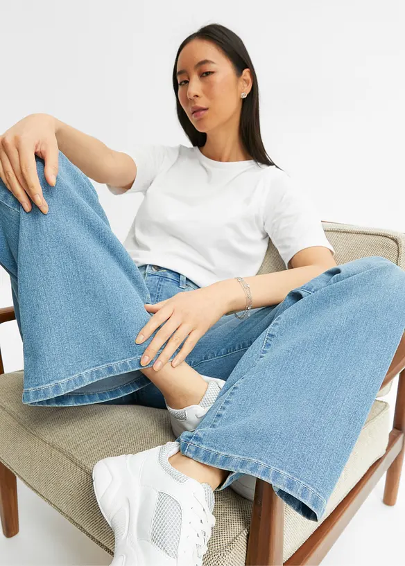 Jeans wide leg elasticizzati, vita media, bonprix