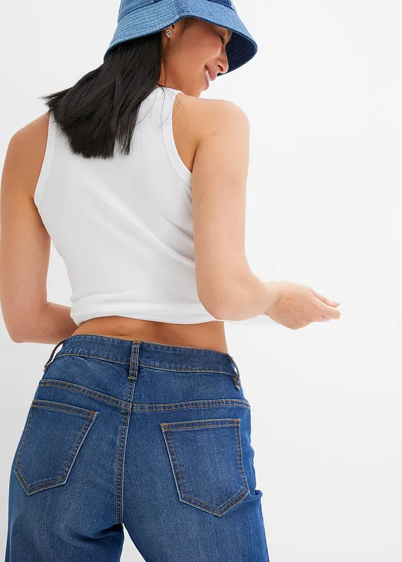 Jeans wide leg elasticizzati, vita media, bonprix