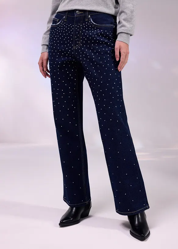 Jeans straight con strass, vita media, bonprix