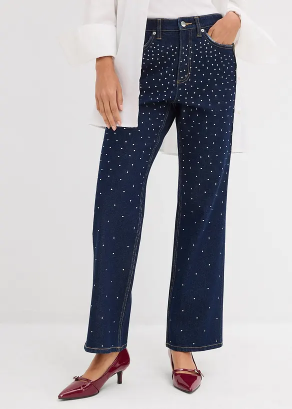 Jeans straight con strass, vita media, bonprix