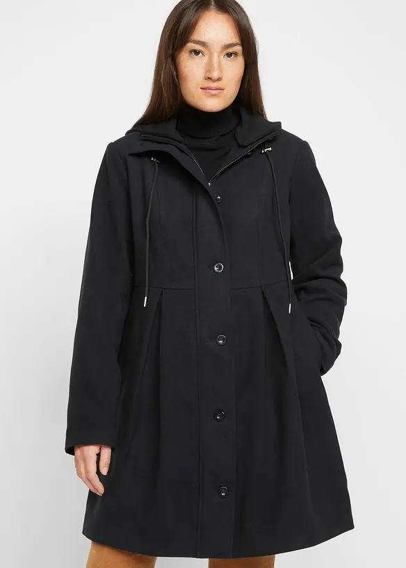 Cappotto svasato con cappuccio e pinces, bonprix