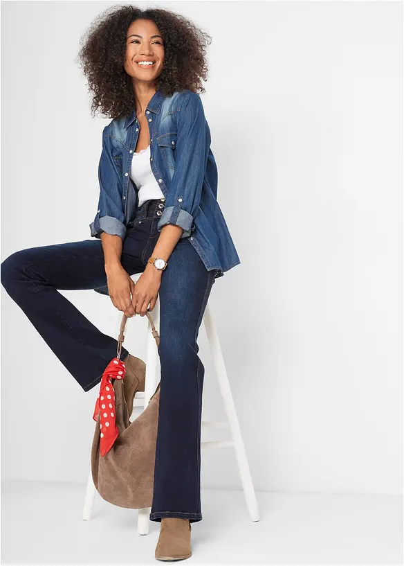 Jeans bootcut modellanti, vita alta, bonprix