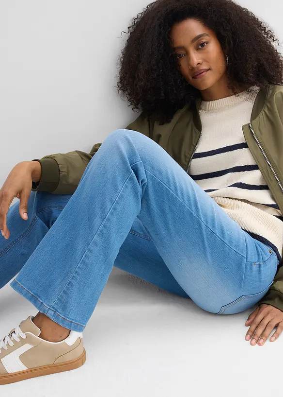 Jeans bootcut elasticizzati, vita media, bonprix