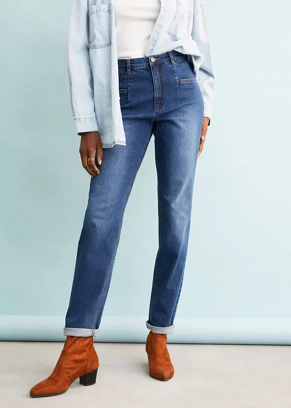 Mom jeans elasticizzati, vita alta, bonprix