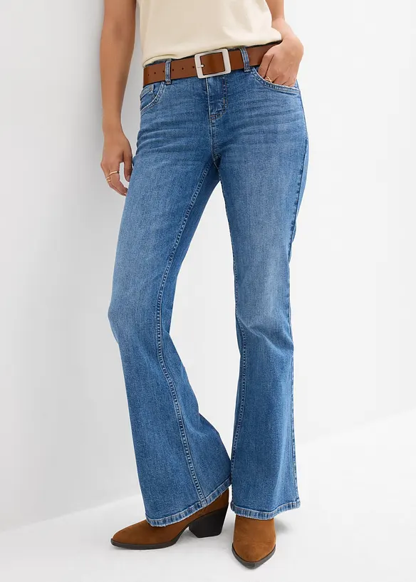 Jeans a zampa, vita media, bonprix