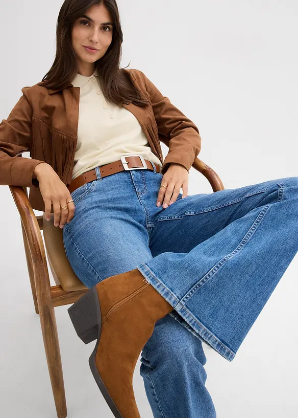 Jeans a zampa, vita media, bonprix