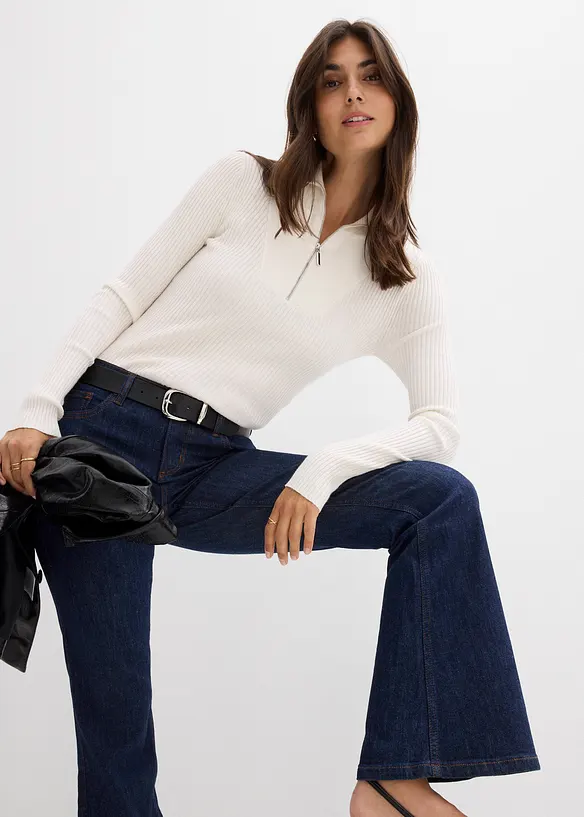 Jeans a zampa, vita media, bonprix