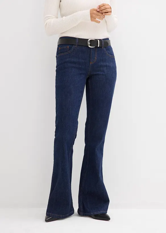 Jeans a zampa, vita media, bonprix