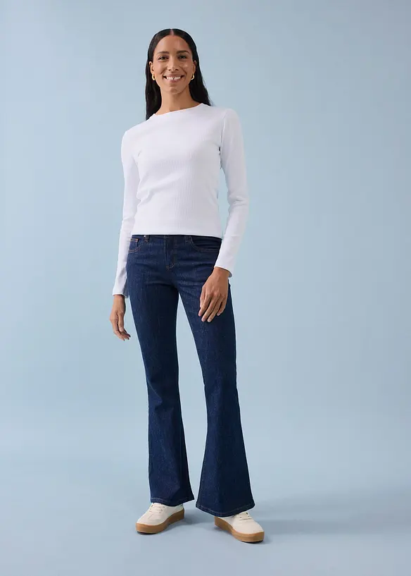 Jeans a zampa, vita media, bonprix