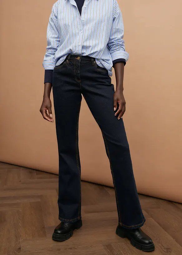 Jeans bootcut elasticizzati, vita alta, bonprix