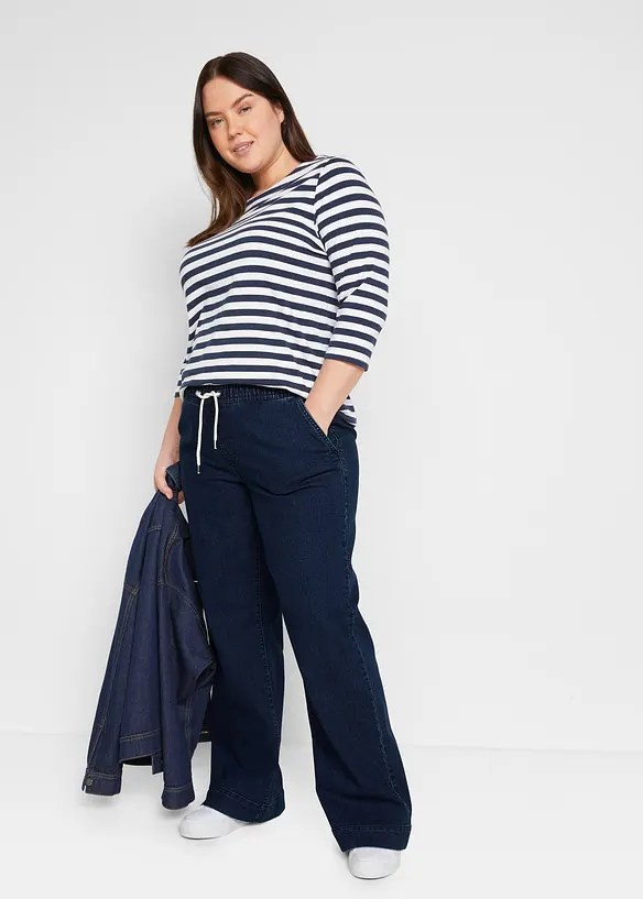 Jeans elasticizzati wide leg, vita media, bonprix