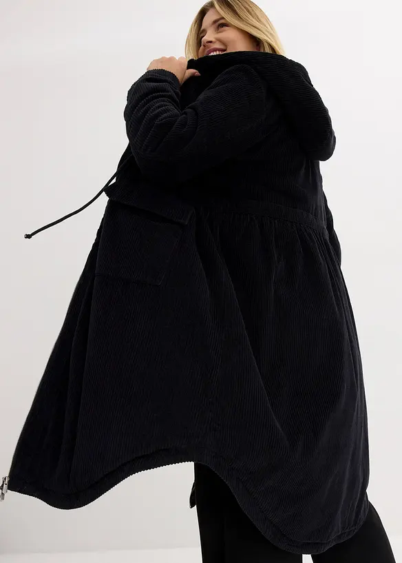 Cappotto in velluto a coste con cappuccio in pile teddy di puro cotone, bonprix