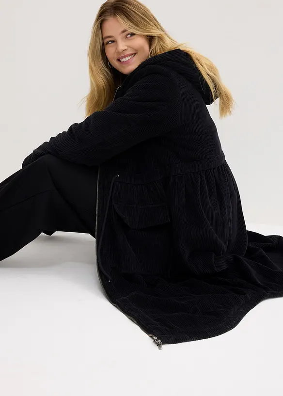 Cappotto in velluto a coste con cappuccio in pile teddy di puro cotone, bonprix