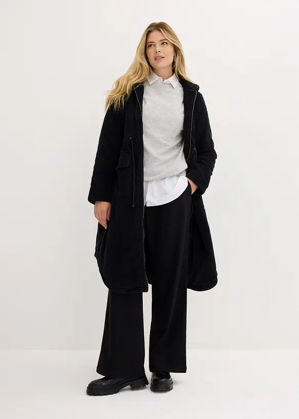 Cappotto in velluto a coste con cappuccio in pile teddy di puro cotone, bonprix