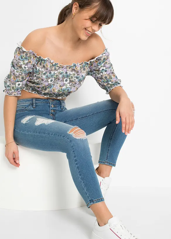 Jeans cropped strappati skinny, bonprix