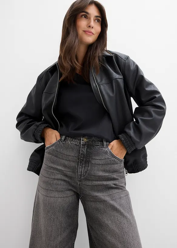 Jeans wide leg, vita media, bonprix