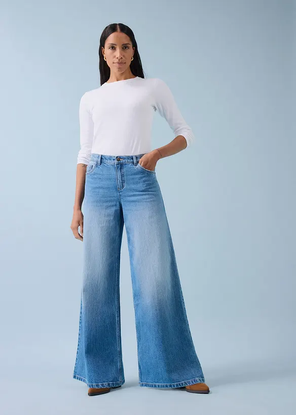 Jeans wide leg, vita media, bonprix