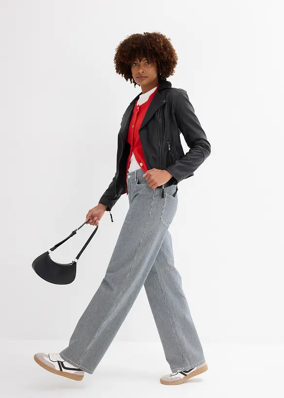 Jeans a righe loose straight, vita alta, bonprix