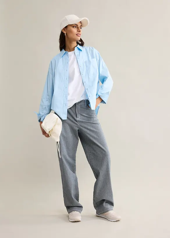 Jeans a righe loose straight, vita alta, bonprix