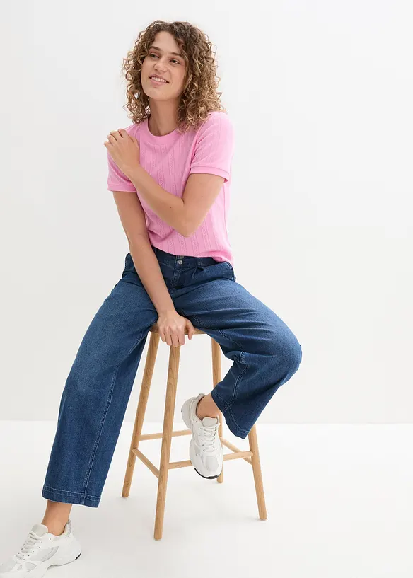 Jeans wide leg con girovita comodo, vita alta, bonprix
