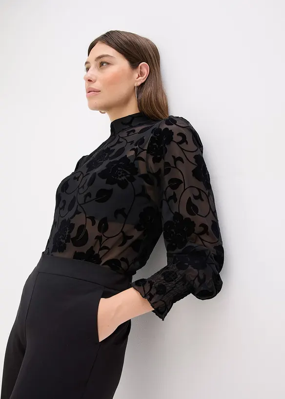 Maglia a maniche lunghe leggermente trasparente, bonprix