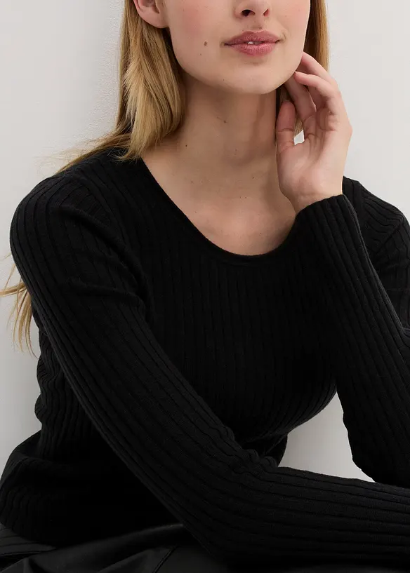 Maglione a costine in lana merino, bonprix