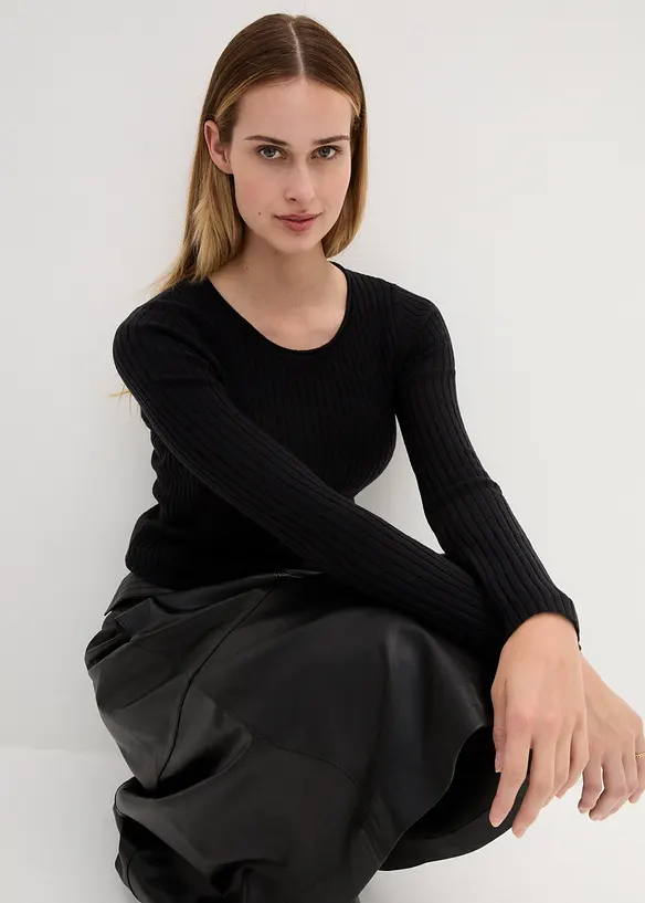 Maglione a costine in lana merino, bonprix