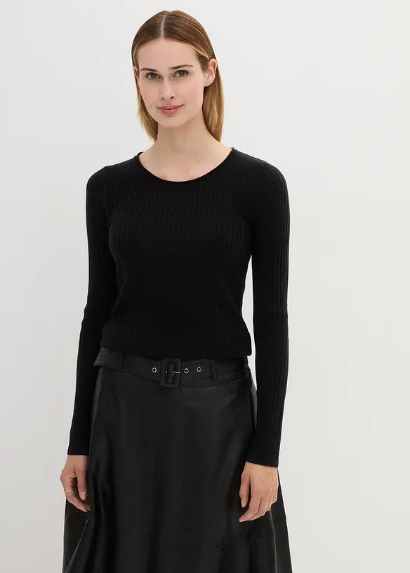 Maglione a costine in lana merino, bonprix