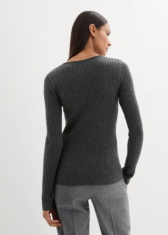 Maglione a costine in lana merino, bonprix