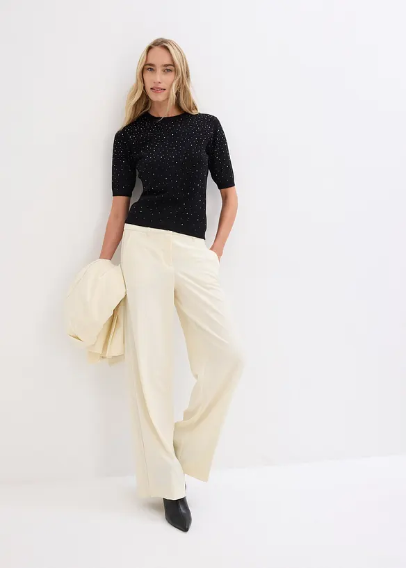 Maglioncino in filato fine a mezza manica con strass, bonprix