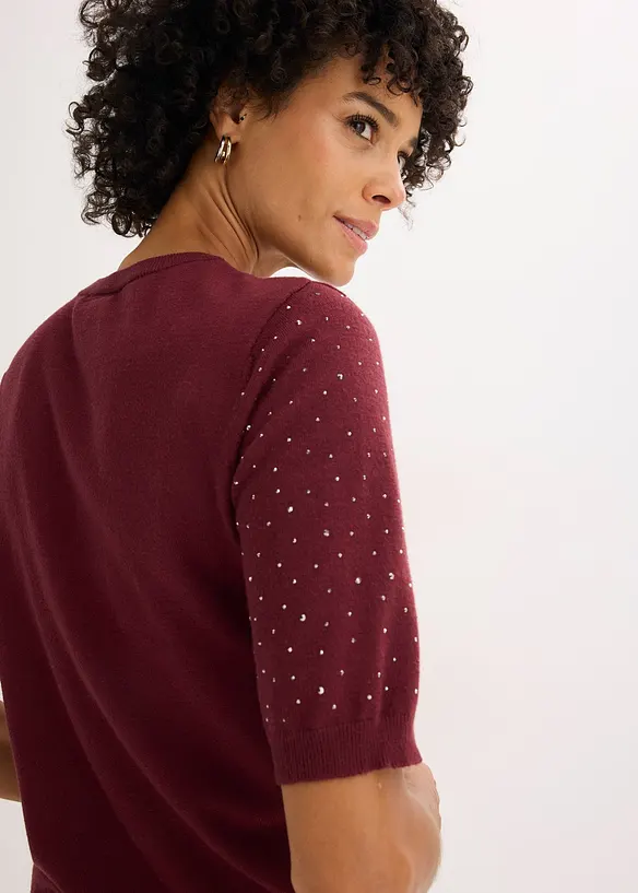 Maglioncino in filato fine a mezza manica con strass, bonprix