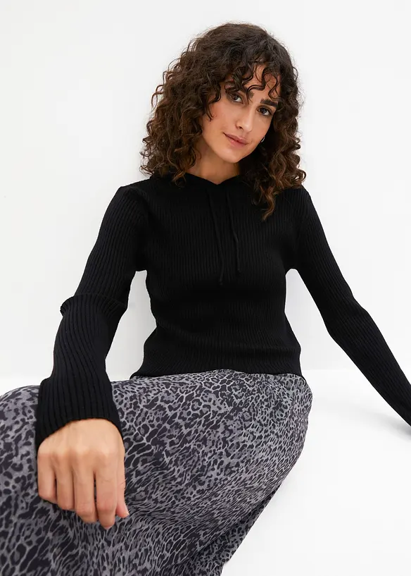 Maglione morbido con cappuccio, bonprix