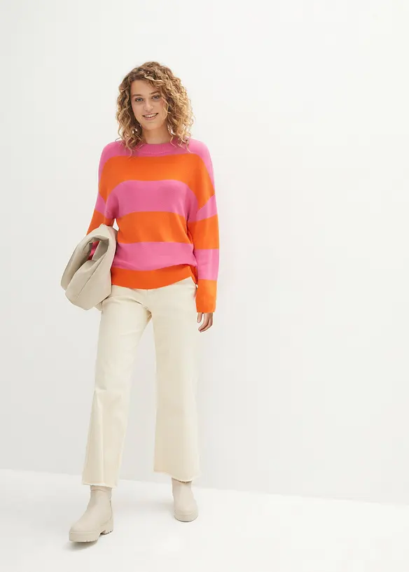 Maglione con scollo rotondo in maglia fine color block, bonprix