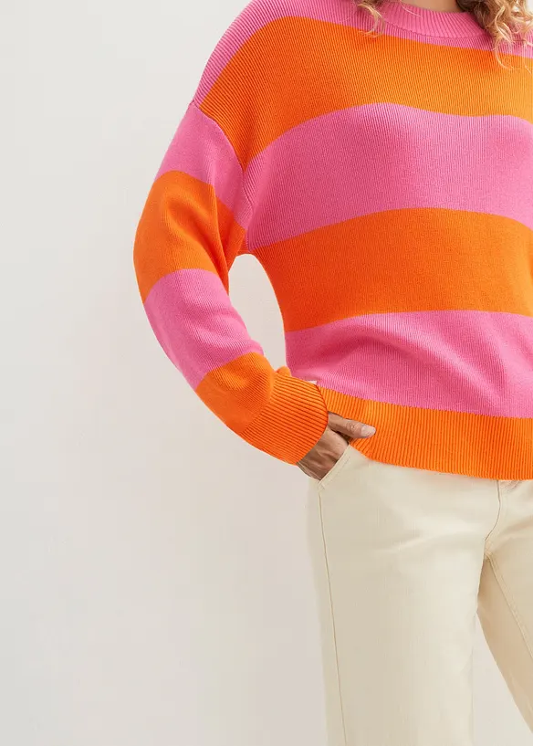 Maglione con scollo rotondo in maglia fine color block, bonprix