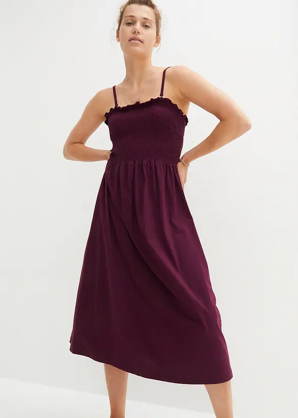 Abito di jersey al polpaccio con lavorazione smock, bonprix