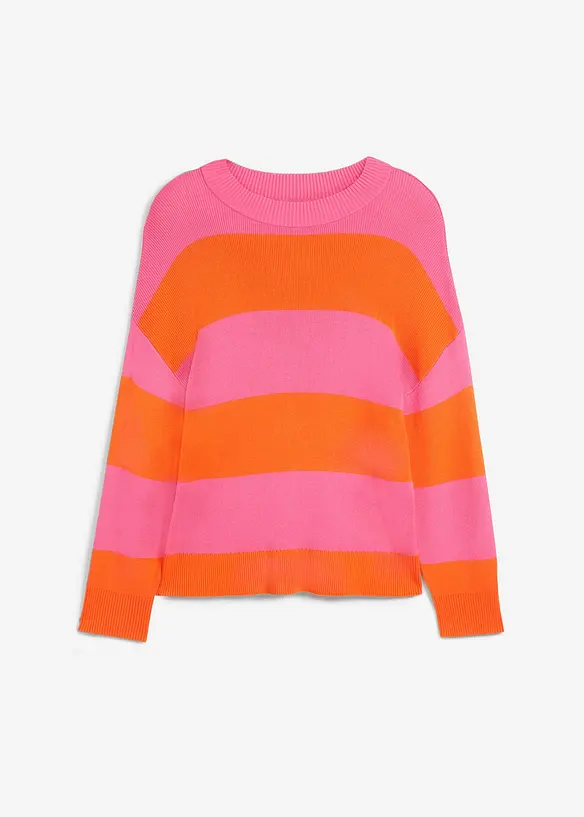 Maglione con scollo rotondo in maglia fine color block, bonprix