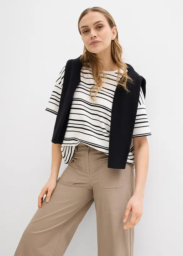 Pantaloni wide leg con cinta comoda, vita alta, bonprix