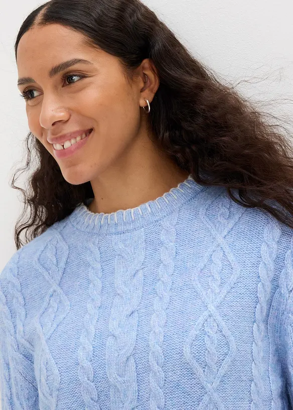 Maglione in filato grosso con lavorazione a trecce, bonprix