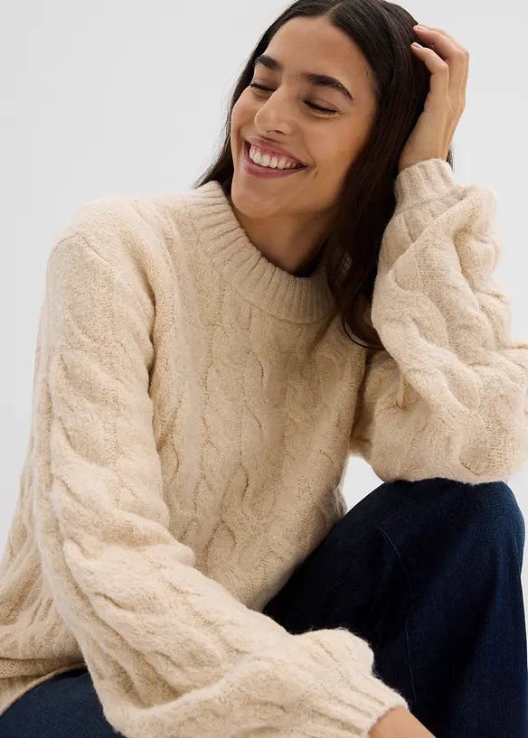 Maglione oversize con lavorazione a trecce, bonprix