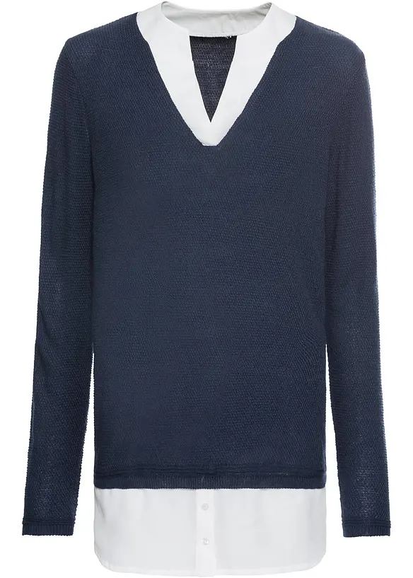 Maglione in filato fine con inserti effetto camicia, bonprix