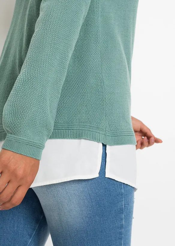 Maglione in filato fine con inserti effetto camicia, bonprix