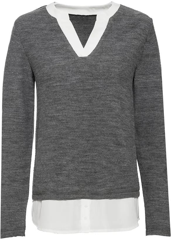 Maglione in filato fine con inserti effetto camicia, bonprix