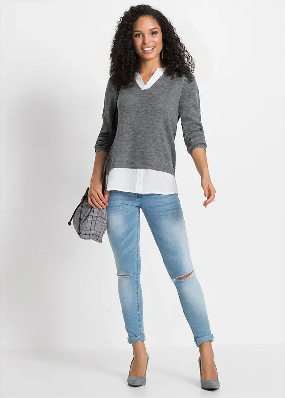 Maglione in filato fine con inserti effetto camicia, bonprix