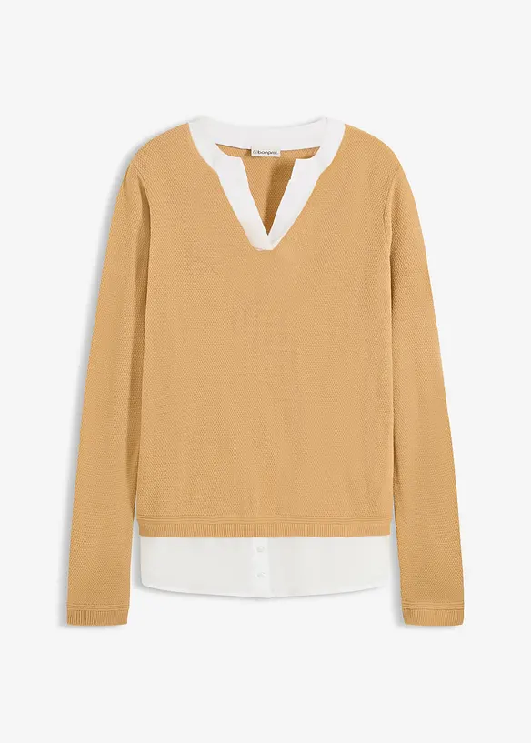 Maglione in filato fine con inserti effetto camicia, bonprix