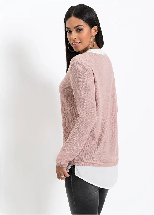 Maglione in filato fine con inserti effetto camicia, bonprix