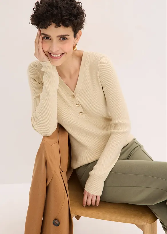 Maglione a coste con viscosa, bonprix