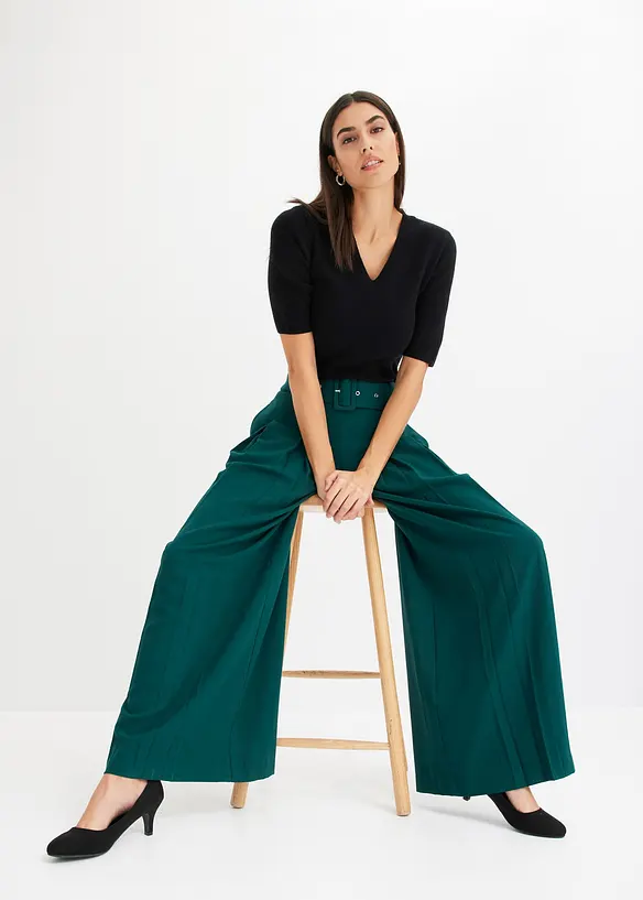 Maglione a coste in misto viscosa a maniche corte, bonprix