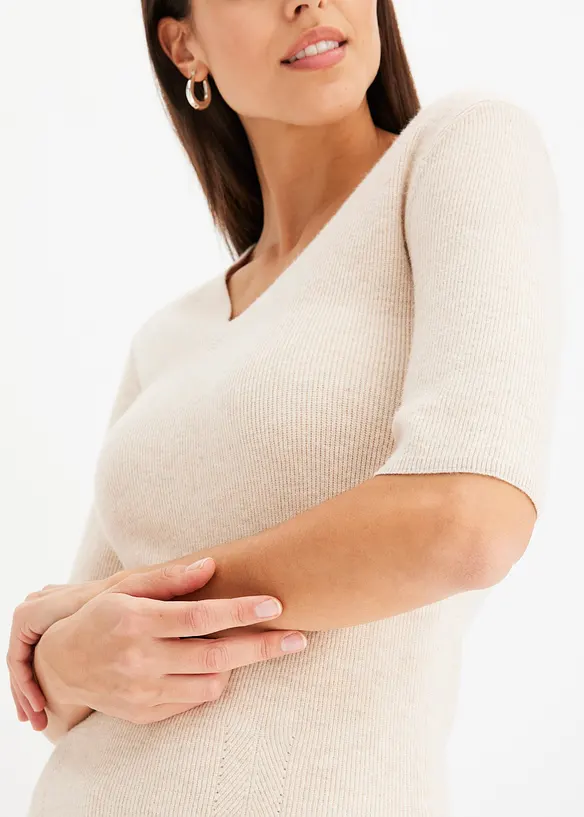 Maglione a coste in misto viscosa a maniche corte, bonprix